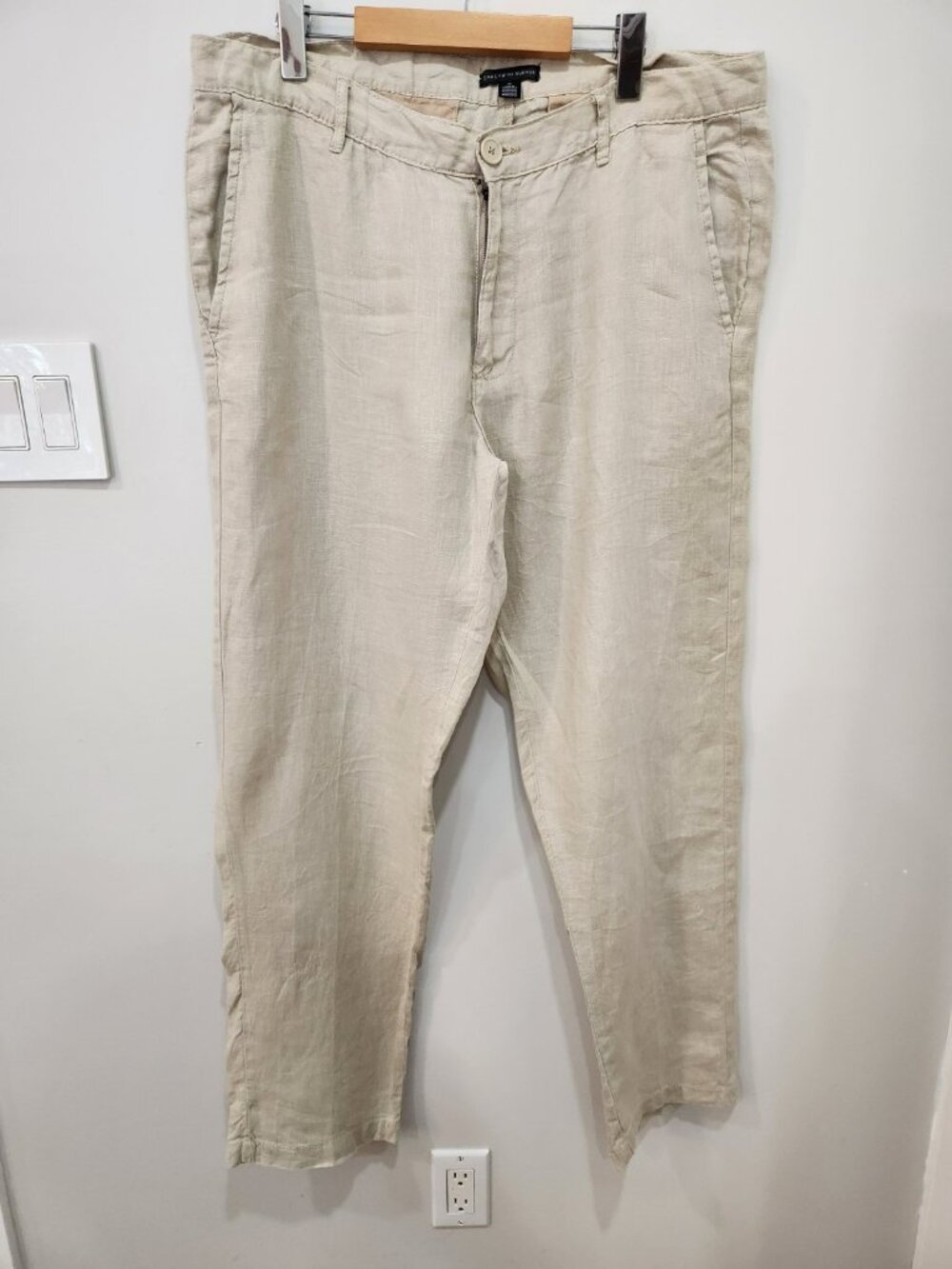 Saks Fifth Avenue 100% Linen Pants Mens Tag 34 (Fits 38x31) Beige Twill Beach